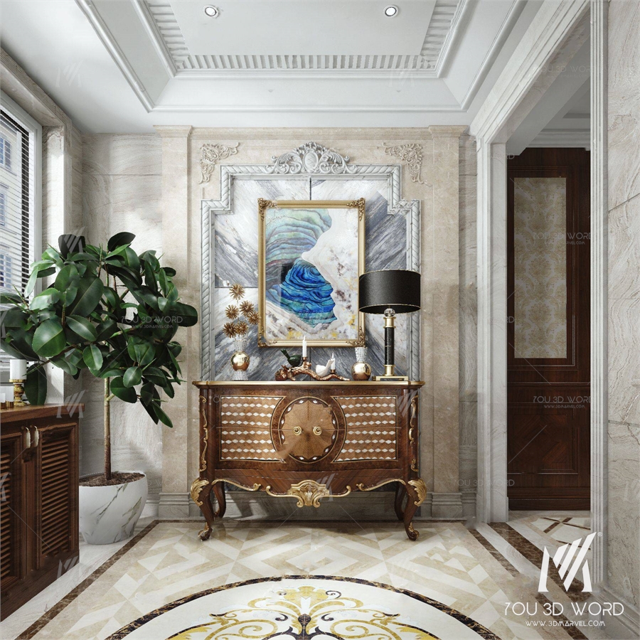 European style solid wood end view cabinet 3D model